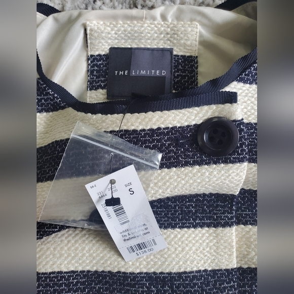 The Limited Navy And Cream Stripe Jacket / Blazer Size Small Tweed Cotton - Picture 6 of 8